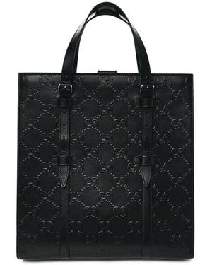 Gucci Black GG Tennis Leather Embossed Medium Tote (authentic Pre-loved)
