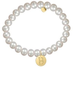 Jane Basch 14k Diamond & 6mm Pearl Initial Stretch Bracelet (a-z) - Metallic