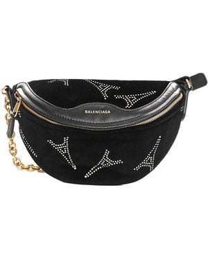 Balenciaga Black Leather Velvet Embellished Xxs Souvenir Belt Bag (authentic Pre-loved)