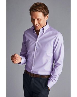 Charles Tyrwhitt Non-iron Button Down Check Slim Fit Shirt - Purple