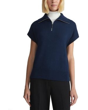 Lafayette 148 New York Collared Half Zip Silk-Blend Jumper - Blue