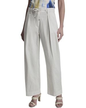 DKNY Stripe Pleated Wide Leg Linen-Blend Pant - Grey