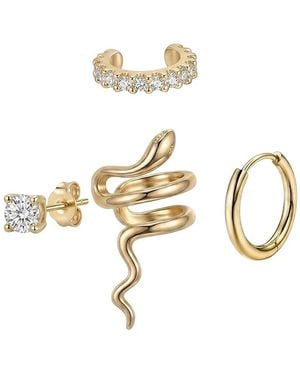 Liv Oliver 18K Plated Cz Earrings Cuff Set - Metallic