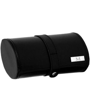Bey-berk Monogrammed Black Leather Watch & Cufflink Travel Case, (a-z)