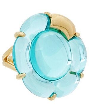 Baccarat B Flower 18k Over Silver Vermeil Crystal Large Ring - Blue