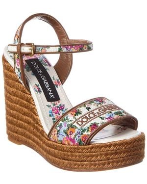 Dolce & Gabbana Majolica Canvas & Leather Wedge Sandal - Metallic