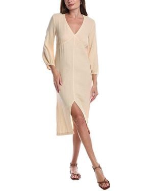 Nation Ltd Olpa Ballon Sleeve V-Neck Midi Dress - Natural