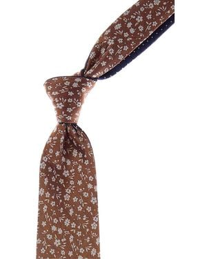 Canali Floral/ Squares Reversible Silk Tie - Orange