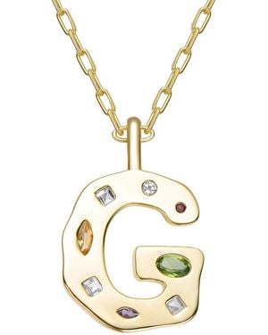 Genevive Jewelry 14K Plated Cz Alphabetical Necklace - Metallic