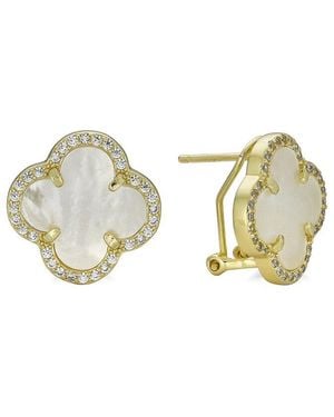 Belpearl Silver Pearl Cz Clover Earrings - Metallic