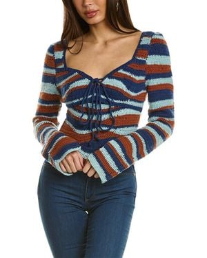Sea Wavey Crochet Wool Sweater - Blue