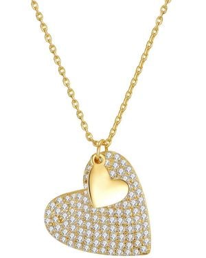 Genevive Jewelry 14k Over Silver Cz Double Dangle Heart Charm Layering Pendant - Metallic