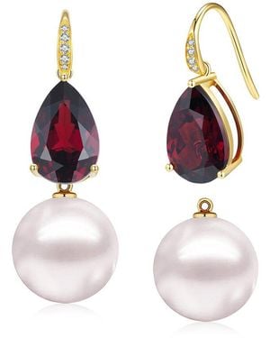 Kai Fine Jewelry 14K 7.25 Ct. Tw. Diamond & Garnet & 12-13Mm Pearl Drop Earrings - Multicolour