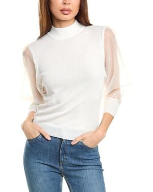 Gracia Organza Puff Sleeve Mock Neck Jumper - White