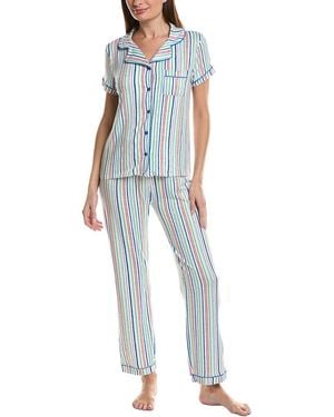 SWEET WHISPERS 2pc Notch Collar Top & Pant Pj Set - Blue
