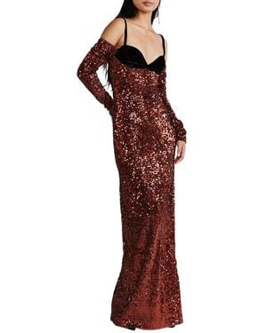 Zac Posen Sequin Bra Top Gown - Red