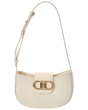 Ferragamo Double Gancini Mini Leather Shoulder Bag - White