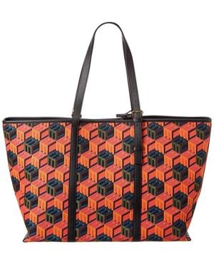 MCM Cubic Monogram Jacquard Shopper Tote - Red
