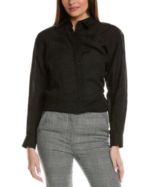 Lafayette 148 New York Boyfriend Oversized Linen-Blend Shirt - Black
