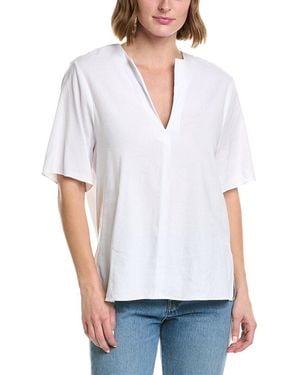 Vince Easy Slit Neck Linen-Blend Top - White