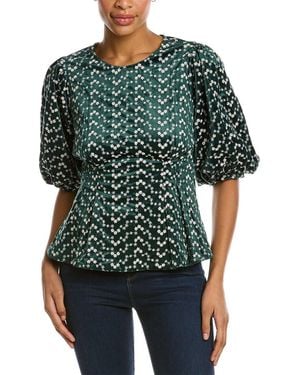 Gracia Flower Pattern Peplum Style Top - Green