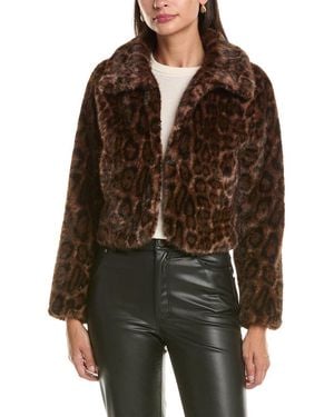 La Fiorentina Leopard Faux Fur Cropped Jacket - Brown