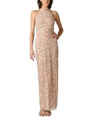 Aidan Mattox Beaded Halter Long Dress - Natural
