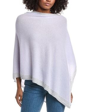 Forte Cashmere Contrast Trim Cashmere Poncho - White