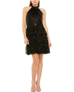Mac Duggal High-Neck A-Line Ruffle Sequin Mini Dress - Black