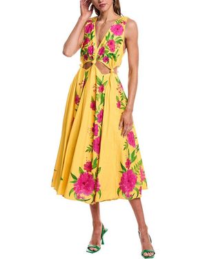 FARM Rio Knotted Cutout Waist Linen-Blend Midi Dress - Yellow
