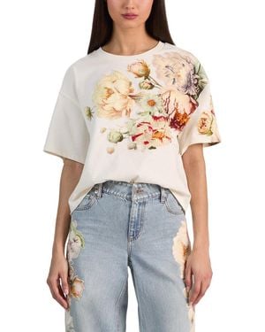 Alice + Olivia Evan Applique Oversized Cropped T-Shirt - White