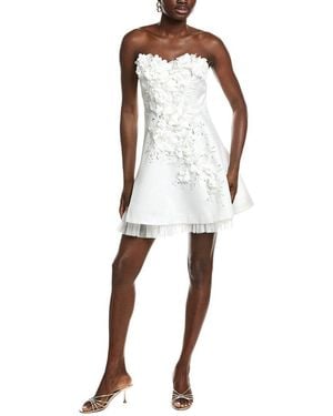 Badgley Mischka Mini A-Line Flower Cocktail Dress - White