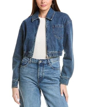 Bardot Cropped Bomber Denim Jacket - Blue