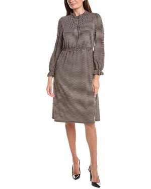 Adrianna Papell Printed Knit Moss Crepe Ruffle Neck Dress - Grey