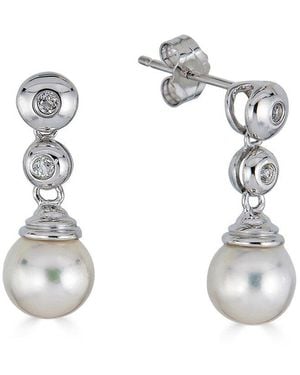 Belpearl Silver White Topaz 9mm Freshwater Pearl Earrings