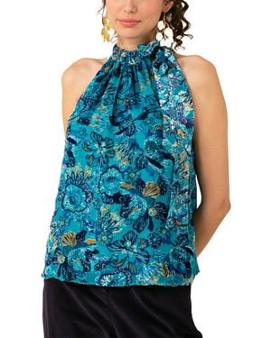 Hale Bob Velvet Burnout Silk-Blend Top - Blue