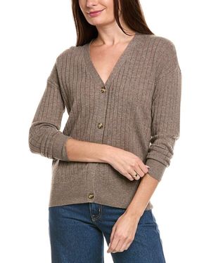 Kier + J Kier + J Ribbed V-Neck Wool & Cashmere-Blend Cardigan - Gray