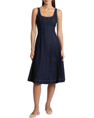 Avec Les Filles Denim Fit & Flare Midi Dress - Blue