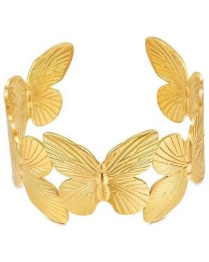 Liv Oliver 18K Plated Butterfly Cuff Bangle Bracelet - Metallic