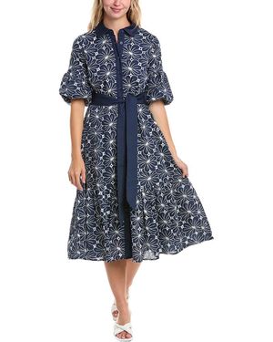 Gracia Embroidered Eyelet Shirtdress - Blue