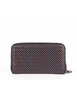 Bottega Veneta Intrecciato Leather Flower Pattern Zipped Long Wallet (Authentic Pre-Loved) - Grey
