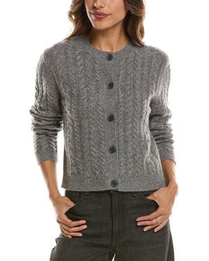 Forte Cable Crewneck 100% Cashmere Cardigan - Grey