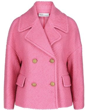 Valentino Bouclé Crochet Double-Breasted Caban Jacket - Pink