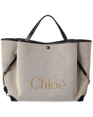 Chloé Clover Double Carry Canvas & Leather Tote - Grey