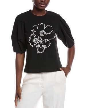 Gracia Floral Embroidered Crepe Top - Black
