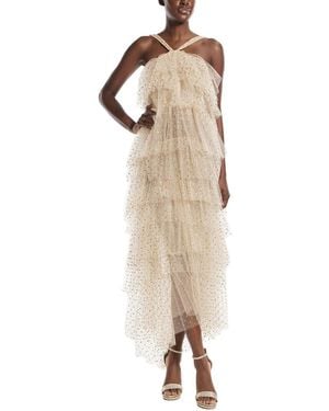 Monique Lhuillier Halter Neck Tiered Dotted Cocktail Dress - Natural