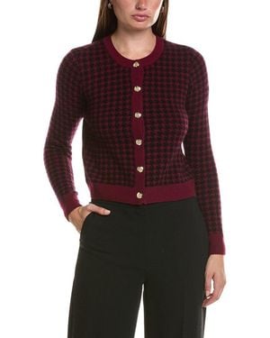 Bruno Magli Houndstooth Crewneck Wool & Cashmere-blend Cardigan - Red