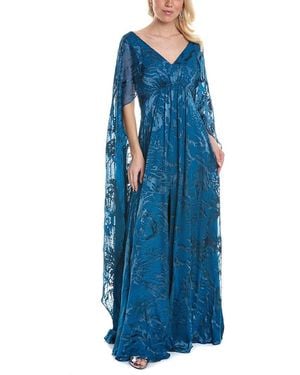 Rene Ruiz Burnout Draped Cape Gown - Blue