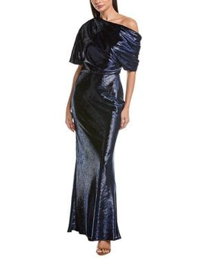 Amsale One-Shoulder Velvet Gown - Blue