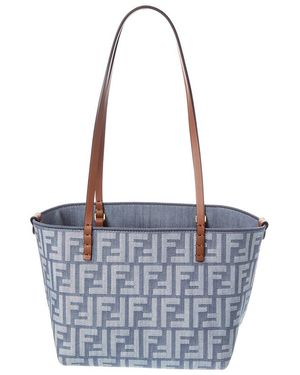 Fendi Roll Small Ff Denim & Leather Tote - Blue